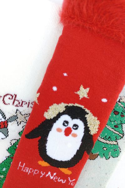 MEM SOCKS Комплект от 3 детски чорапи с коледни шарки и неплъзгащи се кърпи