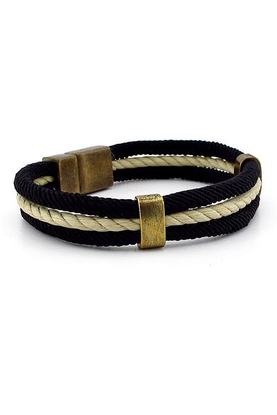Solfera Three Rows Rope String MAnketik Clip Men's Bracelet V009