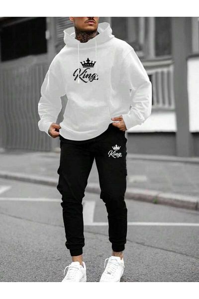 YUVEST BLACKROCK Black King Printed Hooded Sweatshirt and Sweatpants Tracksuit Set