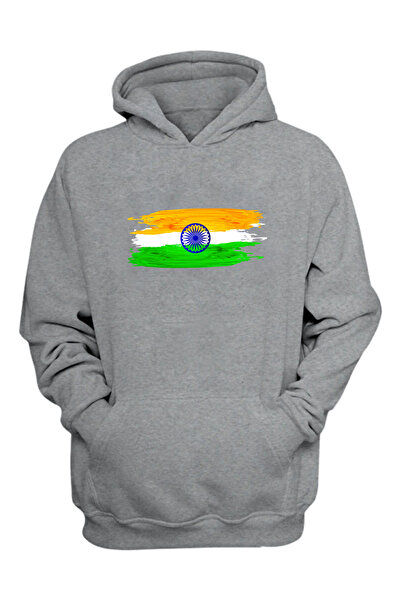 THEWERT Hanorac unisex, gri, cu steagul Indiei, cu croiala normală