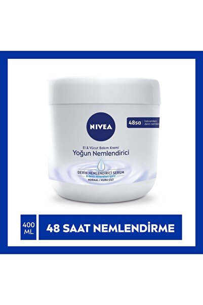 NIVEA Yoğun Nemlendirici El & Vücut Bakım Kremi 400ml, Normal/Kuru Ciltler 48 Saat Nemlendirme