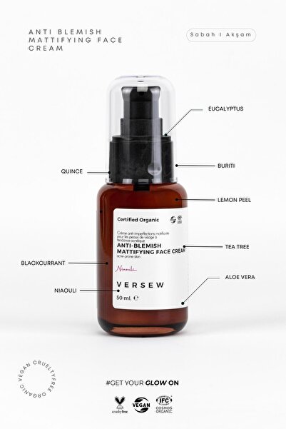VERSEW Organik Anti Blemish Akne / Leke İzi Giderici Matlaştırıcı Yüz Kremi 50 ml