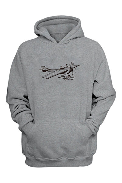 THEWERT Hanorac unisex cu desen de avion antic, gri, cu ajustare normală