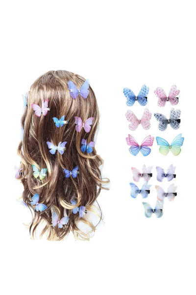 SHEKER HOME 4'lü Renkli Kelebek Gerçekçi Kumaş Taşlı Toka