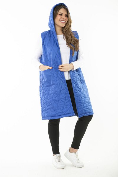 Şans Women's Large Size Saks Front Leather Hooded Quilted Lined Long Coat 65N37107