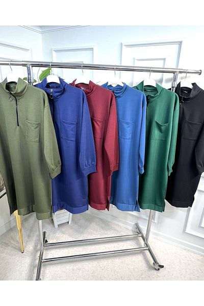 Aşkı Endam Asian Zipper Detailed Two Thread Combed Cotton Tunic - Indigo