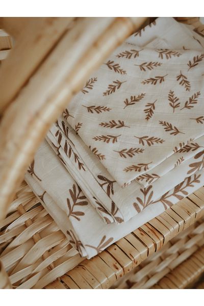 İpeksi Organic 3 Piece Brown Leaf Muslin Set
