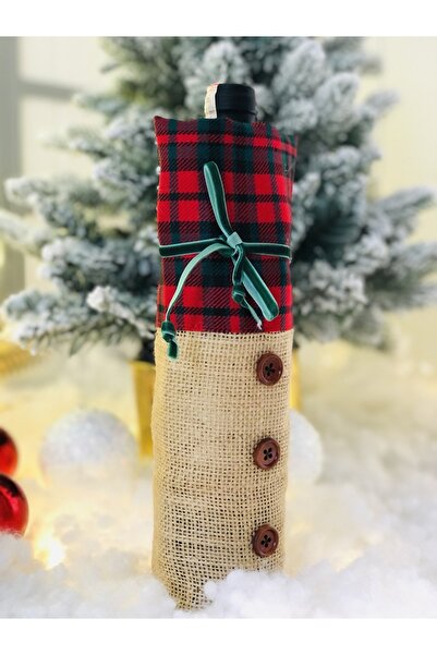 Derin Düşler Christmas Bottle Case Table Decor Ornament Wine Case Plaid Bottle Case