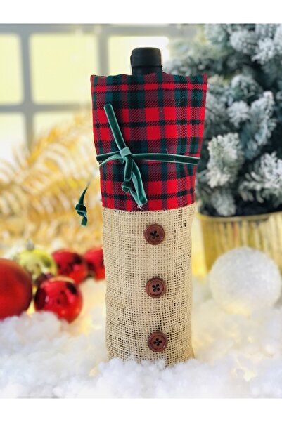 Derin Düşler Christmas Bottle Case Table Decor Ornament Wine Case Plaid Bottle Case