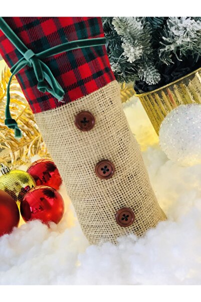 Derin Düşler Christmas Bottle Case Table Decor Ornament Wine Case Plaid Bottle Case