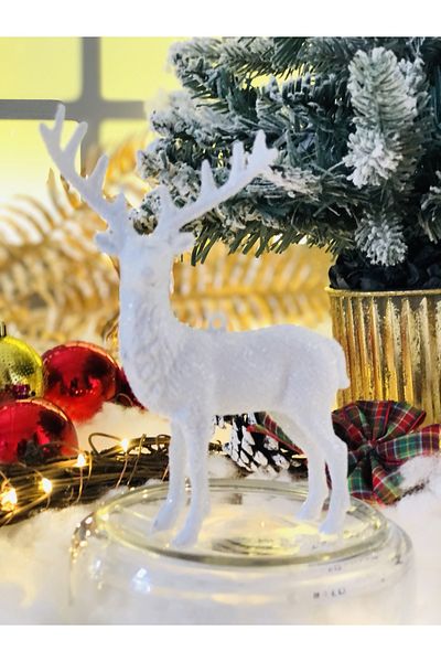 Derin Düşler Christmas Pine Tree Ornament White Deer Figure with String 15 cm