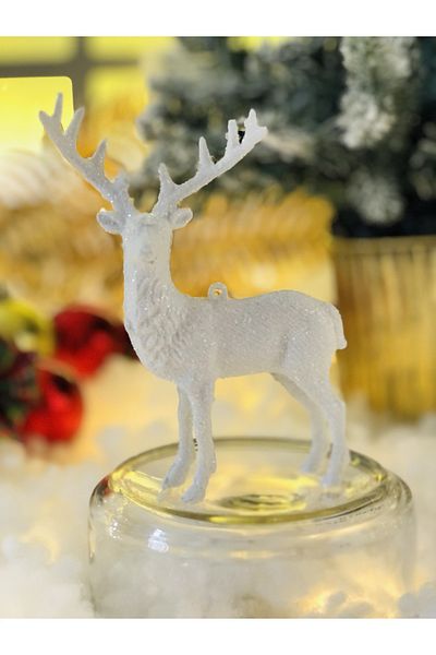 Derin Düşler Christmas Pine Tree Ornament White Deer Figure with String 15 cm