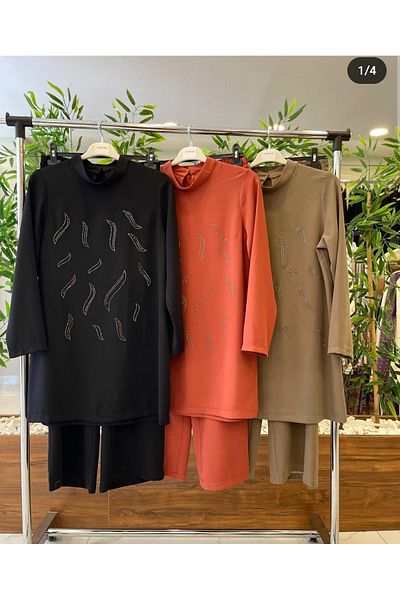 GGMM Crepe Front Stone Detailed Trousers Set