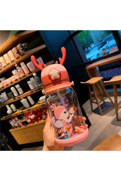 Jetcom Çocuk Suluk Geyikli Çocuk Suluğu Su Matarası Bpa Içermez Okul Suluğu Taşıma Askılı 500 ML Damlatmaz