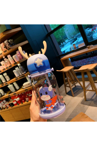 Jetcom Çocuk Suluk Geyikli Çocuk Suluğu Su Matarası Bpa Içermez Okul Suluğu Taşıma Askılı 500 ML Damlatmaz