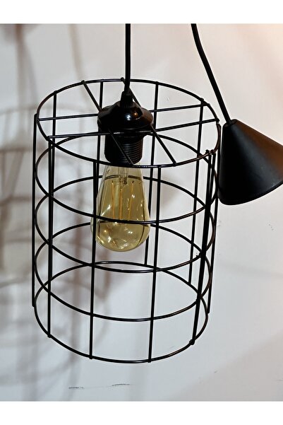 Genel Markalar Şık Siyah Metal Silindir Avize, 20cm çap, 24cm yükseklik, tekli sarkıt tasarımı