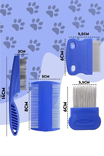 Canderel Bit Pire Tarağı Set 4'lü Kedi Köpek Bit Tarak Seti Mavi