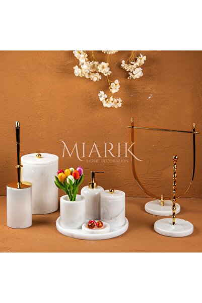 MIARIK DESIGN & DEKORASYON DEKORATİF BEYAZ MERMER T 9LU Lİ BANYO SETİ TAKIMI