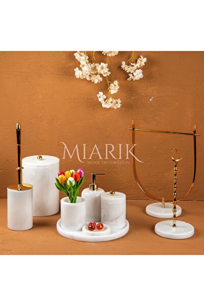 MIARIK DESIGN & DEKORASYON DEKORATİF BEYAZ MERMER T 9LU Lİ BANYO SETİ TAKIMI