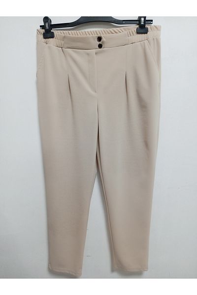 AKŞEN GİYİM ENINE NECK LYCRAL SCUBA CREPE FABRIC SINGLE PLEATED BUTTON DETAILED RUBBER WAIST CARROT TROUSERS