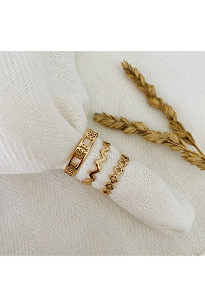 Fynbos مجموعة حلقات مكونة من 3 حلقات بلون وردة ذهبية غير قابلة للصدأ