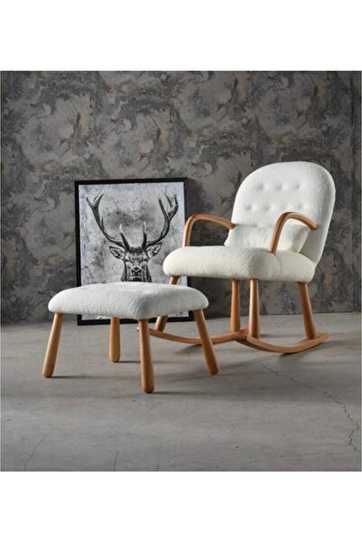 DEKOR MOBİLYACIM Sallanan Sallanır Koltuk Ahşap Dinlenme Baba Emzirme Kitap Tv Koltuğu Puflu Sandalye Kanepe Berjer