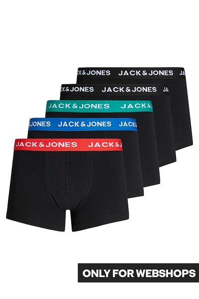 Jack & Jones JACK JONES Herren-Boxershorts aus Baumwolle mit buntem Gürtel, Farbe Schwarz, 5er-Pack, 12142342
