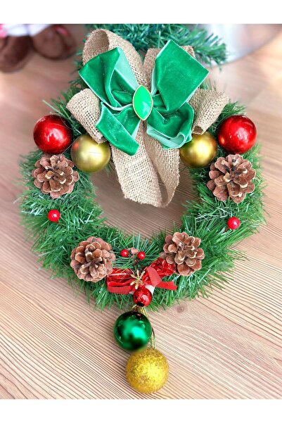 QUEEN AKSESUAR Design special de lux, fundă de catifea, floare argintie, decor de Crăciun, ornament de perete pentru ușă, coroană verde