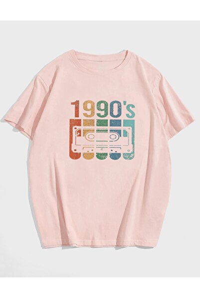 Deocept Tricou unisex roz cu imprimeu anilor 1990