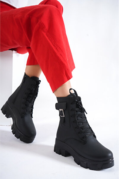 Nubbock Γυναικείες μαύρες μπότες με γάντζο τσέπης και γούνα εσωτερικά με φερμουάρ NK0206