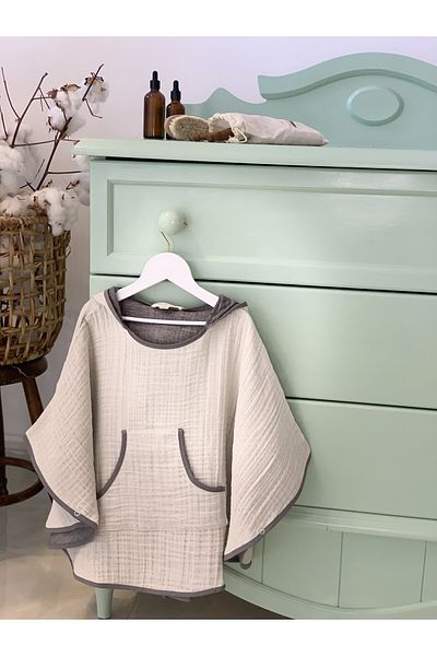 Mujo Baby&Kids Organic Special Woven 4 Layer Muslin Children's Poncho - Natural Series