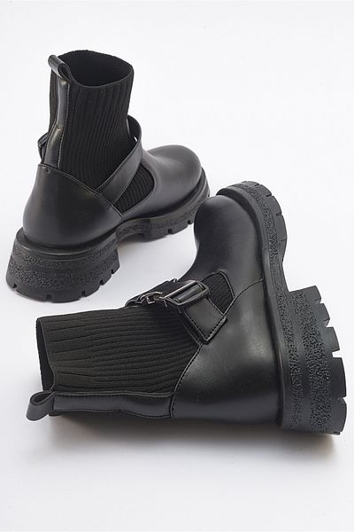 LuviShoes VALON Damenstiefel mit schwarzer Schnalle und Strickwaren