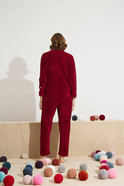 Siyah İnci burgundy Bottom-Top Wellsoft Embroidered Pajama Set