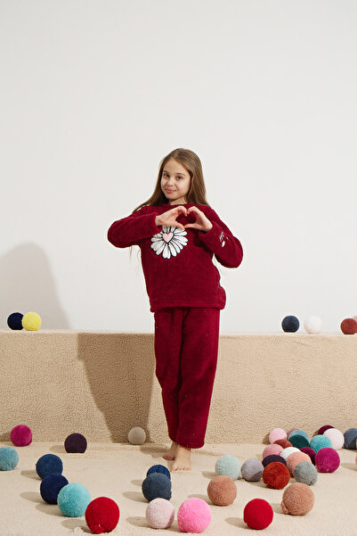 Siyah İnci burgundy Bottom-Top Wellsoft Embroidered Pajama Set