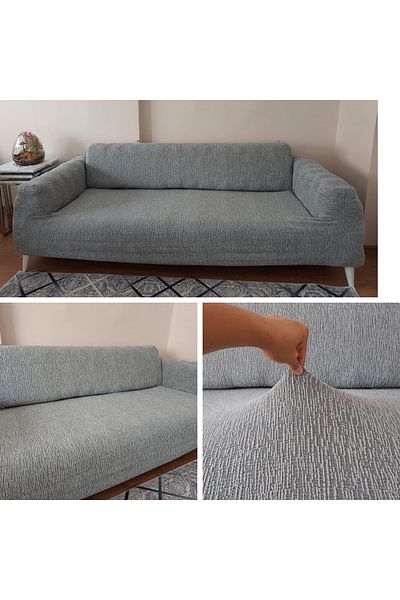 uzhanem Husă de canapea jacquard cu 3 locuri și husă de canapea extensibilă - gri (conținut de produs 1 buc)