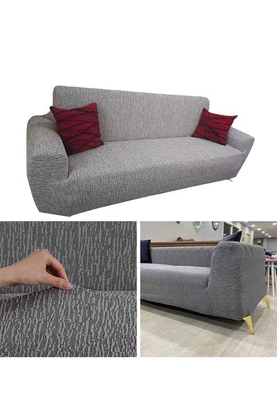 uzhanem Husă de canapea jacquard cu 3 locuri și husă de canapea extensibilă - gri (conținut de produs 1 buc)