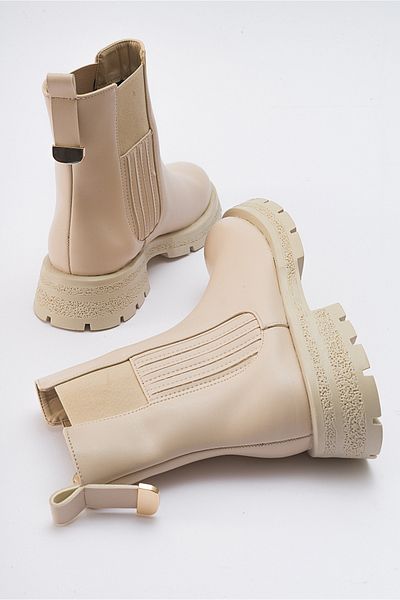 LuviShoes DENIS Béžové kožené elastické dámské Chelsea boty