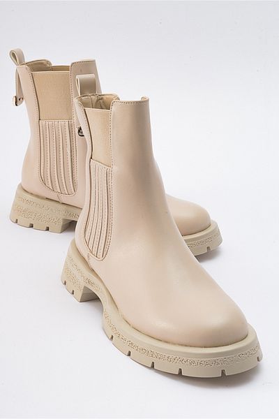 LuviShoes DENIS Béžové kožené elastické dámské Chelsea boty