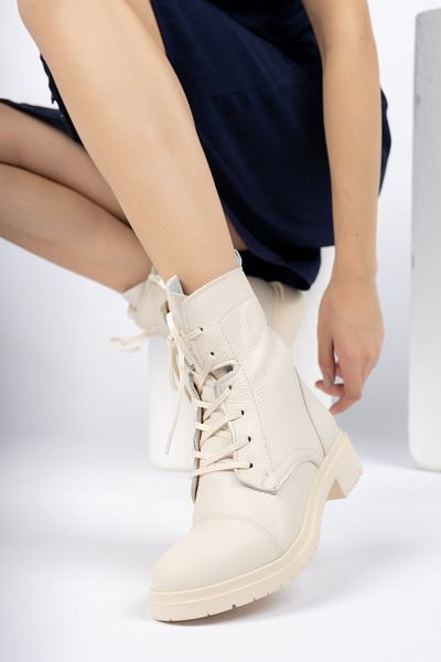 PASSAGE SHOES Γυναικείες μπότες μπεζ δέρμα από γνήσιο δέρμα 5033
