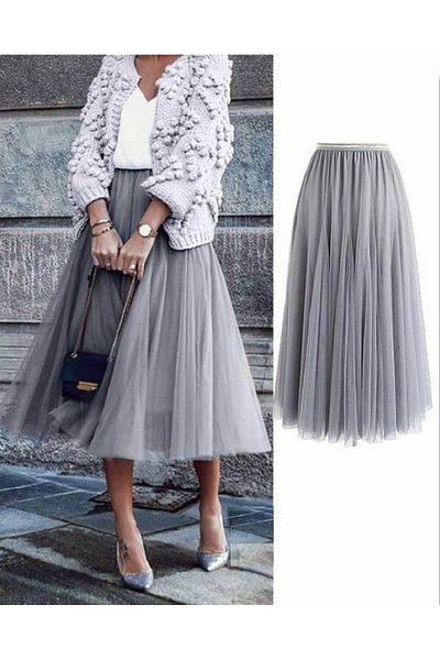 INDRESS STUDIO Women's Gray Midi Length Tulle Skirt