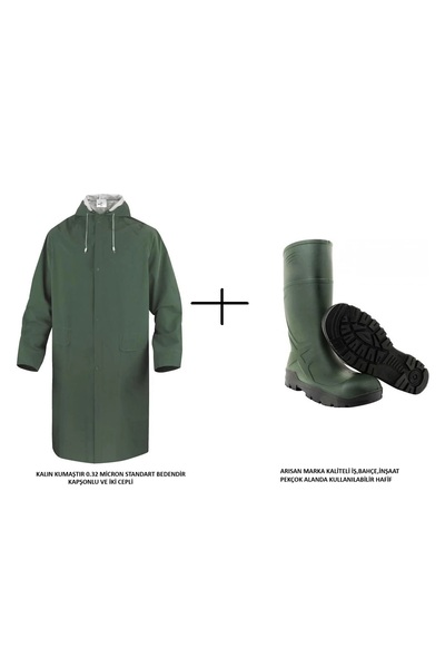 Toptancı Amca Yağmurluk ve Çizme Seti Kaliteli Kalın yağmurluk ve Çizme Yeşil