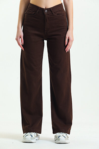 SHEVEGA Brown High Waist Boyfriend Wide Leg Loose Wide Leg Trousers