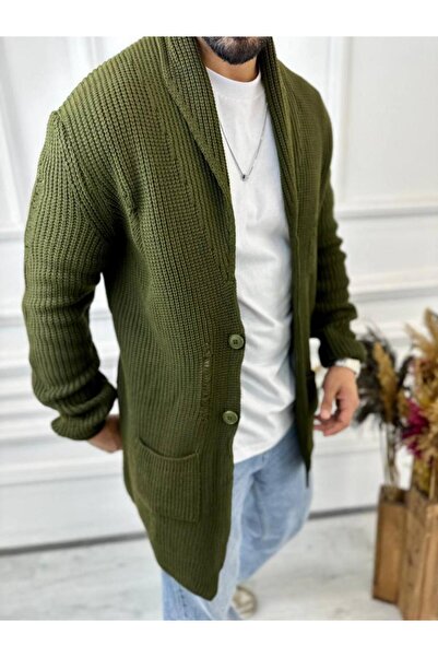 elkumoda Cardigan Braided Shawl Collar Pocket Laser Cut Ripped Detail Non-Pilling Knitted Cardigan