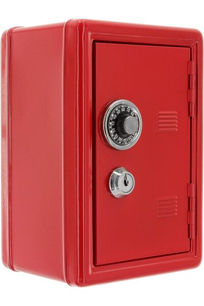 Genel Markalar Germany Büyük Boy Kilitli Kasa Kumbara Anahtarlı Mini Metal Para Kasası 18x12x10cm Dekoratif Kırmızı