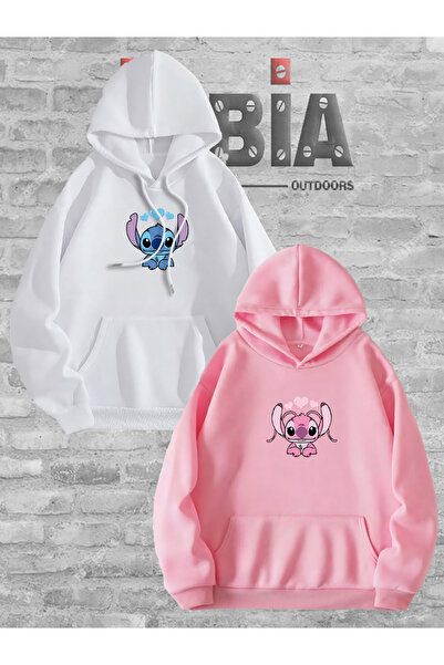 Jobia Outdoors Γυναικεία ανδρική Lilo Angel Stitch Lover Couple Couple Combined Design Φούτερ με κουκούλα Σετ 2