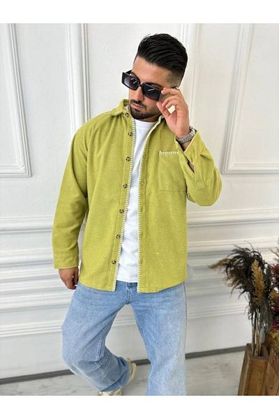 elkumoda Πουκάμισο με στάμπα Πουκάμισο μεγάλου μεγέθους με λεπτομέρεια τσέπης από πλέγμα αλυσίδας Πουκάμισο με στάμπα χοντρό