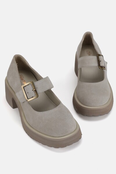 TUNAELLİ WOMEN'S BEIGE SUEDE GENUINE NATURAL LEATHER BANDED SHOES