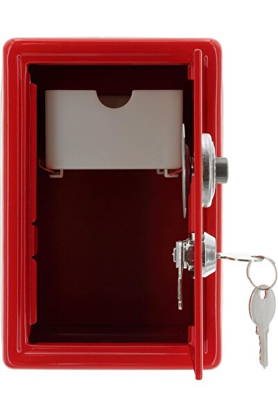 Genel Markalar Germany Büyük Boy Kilitli Kasa Kumbara Anahtarlı Mini Metal Para Kasası 18x12x10cm Dekoratif Kırmızı
