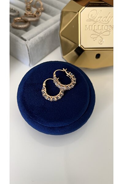 SU PERİSİ TAKI BİJUTERİ Vip Seri Gold Tam Tur Zirkon Taşlı Halka Küpe