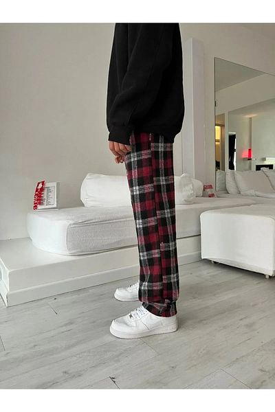 Gofeel Harajuku Unisex Checkered Wide Leg Slow Sweatpants Streetwear